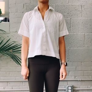 Cropped white button down